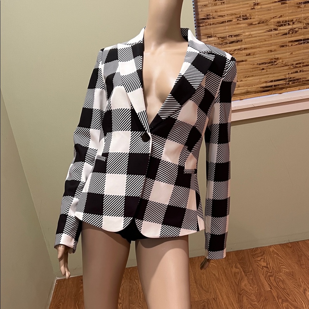Rinascimento Stylish Black and White Checkered Women's Blazer XL